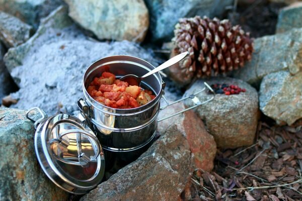 camping food in a pot looks like stew