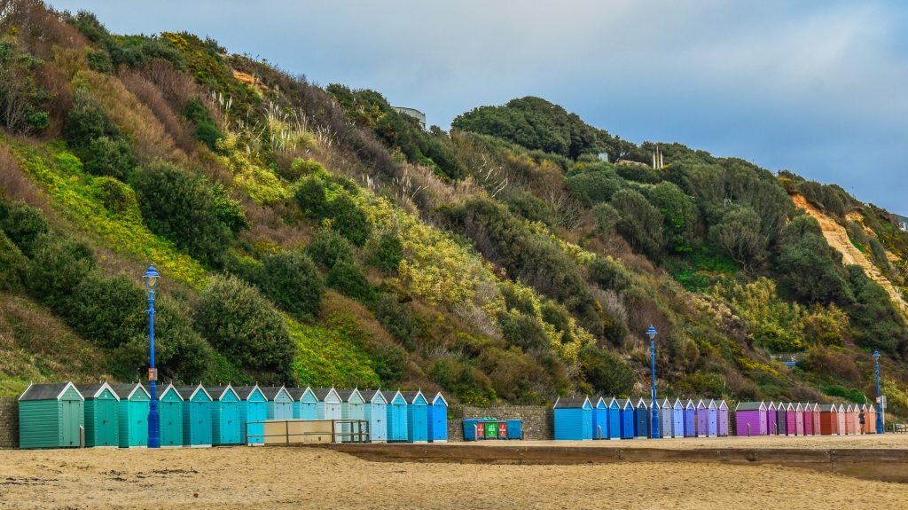 Colourful beach huts on Bournemouth beach